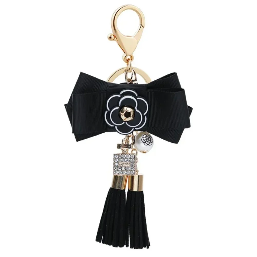 NEW Fashion Black Bow, Flower, Tassles and Key Charms Bag Keychain - Picture 3 of 3